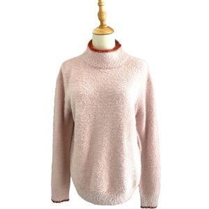 Skies Are Blue Fuzzy Knit Pink Rust Casual Chic Cozy Eyelash Sweater Size Large